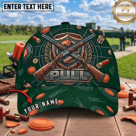 (8 Colors) Maxcorners Shield Crest Crossed Shotguns Pull Clay Target Emblem Trap Shooting Multicolor Options Personalized Name 3D Cap