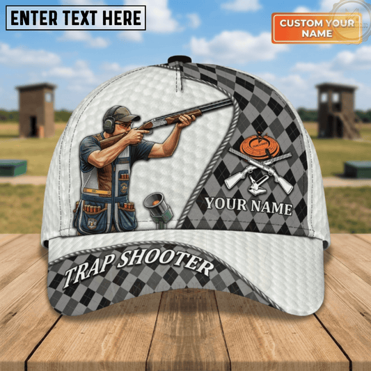 Maxcorners Argyle Check Trap Shooter Crossed Shotguns Orange Clay Target Trap Shooting Multicolor Options Personalized Name 3D Cap
