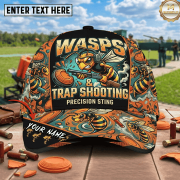 Maxcorners Wasps And Trap Shooting Precision Sting Angry Wasp Shotgun Clay Target Trap Shooting Multicolor Options Personalized Name 3D Cap
