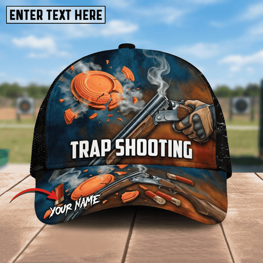Maxcorners Trap Shooting Shotgun Glove Hand Shattered Clay Smoke Pattern Trap Shooting Multicolor Options Personalized Name 3D Cap