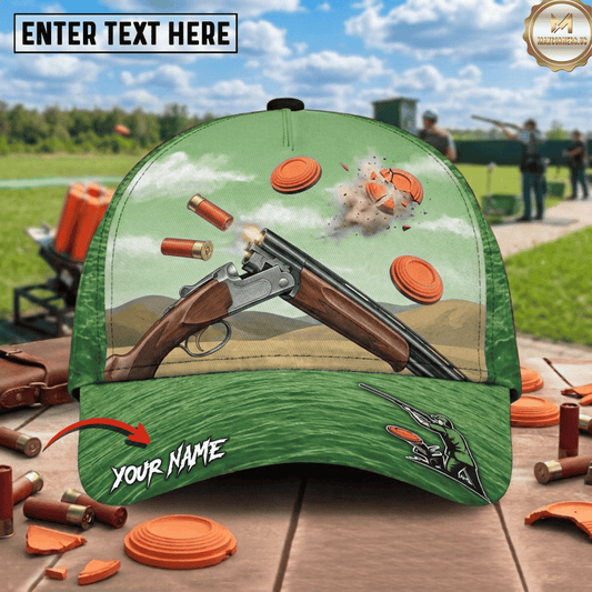 (5 Colors) Maxcorners Sky Blue Shotgun Ejecting Shells Shattered Clay Target Cloud Pattern Trap Shooting Multicolor Options Personalized Name 3D Cap