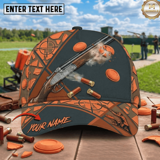 Maxcorners Engraved Shotgun Orange Shattered Clay Crosshair Shells Pattern Trap Shooting Multicolor Options Personalized Name 3D Cap