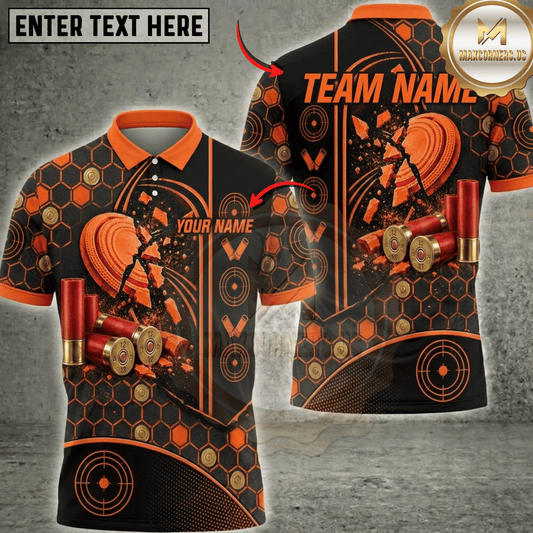 (7 colors) Maxcorners Cracked Orange Clay Heart Shotgun Shells Honeycomb Target Pattern Trap Shooting Multicolor Options Personalized Name, Team Name 3D Shirt