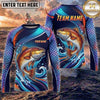 (13 Breeds) Maxcorners Fishing Blue Purple Scale Bass Crappie Multi Fish Water Wave Design Custom Name & Team Name 3D Shirts