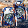 (13 Breeds) Maxcorners Fishing White Blue Orange Digital Camo Bass Splash Design Custom Name & Team Name 3D Shirts