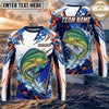 (13 Breeds) Maxcorners Fishing White Blue Orange Digital Camo Bass Splash Design Custom Name & Team Name 3D Shirts