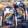 (13 Breeds) Maxcorners Fishing White Blue Orange Digital Camo Bass Splash Design Custom Name & Team Name 3D Shirts