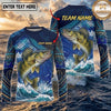 (13 Breeds) Maxcorners Fishing Navy Blue Tribal Scale Bass Wave Splash Design Custom Name & Team Name 3D Shirts