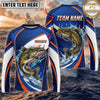 (13 Breeds) Maxcorners Fishing Blue White Orange Scale Bass Splash Design Custom Name & Team Name 3D Shirts