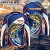 (13 Breeds) Maxcorners Fishing Blue White Orange Scale Bass Splash Design Custom Name & Team Name 3D Shirts