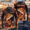 (13 Breeds) Maxcorners Fishing Black Orange Fire Flame Skull Bass Design Custom Name & Team Name 3D Shirts