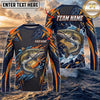 (13 Breeds) Maxcorners Fishing Navy Orange Blue Geometric Camo Bass Splash Design Custom Name & Team Name 3D Shirts