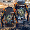 (13 Breeds) Maxcorners Fishing Navy Orange Blue Geometric Camo Bass Splash Design Custom Name & Team Name 3D Shirts