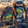 (13 Breeds) Maxcorners Fishing Navy Orange Blue Geometric Camo Bass Splash Design Custom Name & Team Name 3D Shirts