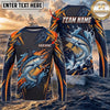 (13 Breeds) Maxcorners Fishing Navy Orange Blue Geometric Camo Bass Splash Design Custom Name & Team Name 3D Shirts