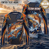 (13 Breeds) Maxcorners Fishing Navy Orange Blue Geometric Camo Bass Splash Design Custom Name & Team Name 3D Shirts