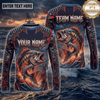 (13 Breeds) Maxcorners Fishing Black Red Camo Monster Fang Bass Fire Wave Design Custom Name & Team Name 3D Shirts