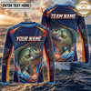 (13 Breeds) Maxcorners Fishing Navy Blue Orange Camo Bass Splash Wave Design Custom Name & Team Name 3D Shirts