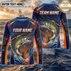 (13 Breeds) Maxcorners Fishing Navy Blue Orange Camo Bass Splash Wave Design Custom Name & Team Name 3D Shirts