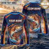 (13 Breeds) Maxcorners Fishing Navy Blue Orange Camo Bass Splash Wave Design Custom Name & Team Name 3D Shirts