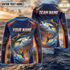 (13 Breeds) Maxcorners Fishing Navy Blue Orange Camo Bass Splash Wave Design Custom Name & Team Name 3D Shirts