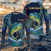 (13 Breeds) Maxcorners Fishing Navy Blue Teal Gold Tribal Polynesian Bass Wave Design Custom Name & Team Name 3D Shirts