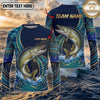 (13 Breeds) Maxcorners Fishing Navy Blue Teal Gold Tribal Polynesian Bass Wave Design Custom Name & Team Name 3D Shirts