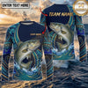 (13 Breeds) Maxcorners Fishing Navy Blue Teal Gold Tribal Polynesian Bass Wave Design Custom Name & Team Name 3D Shirts