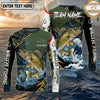 (13 Breeds) Maxcorners Fishing Green Camo Bass Fishing Lily Splash Design Custom Name & Team Name 3D Shirts