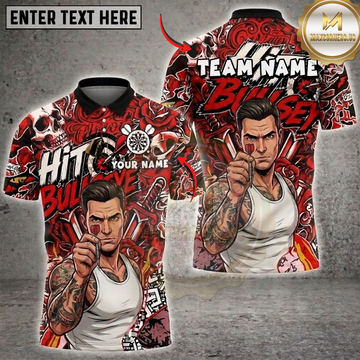 Maxcorners Tattoo Darts Bullseye Skull Graffiti Red Black Multi Options Personalized Name, Team Name Unisex 3D Shirt (4 Colors)