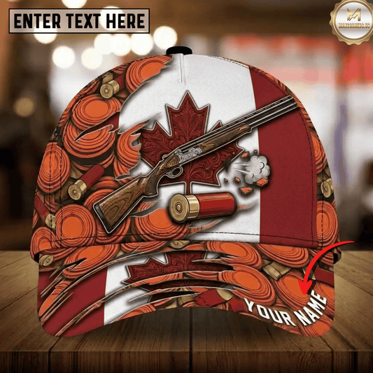 Maxcorners Canada Flag Maple Leaf Shotgun Clay Target Shells Orange Ripped Pattern Trap Shooting Multicolor Options Personalized Name 3D Cap