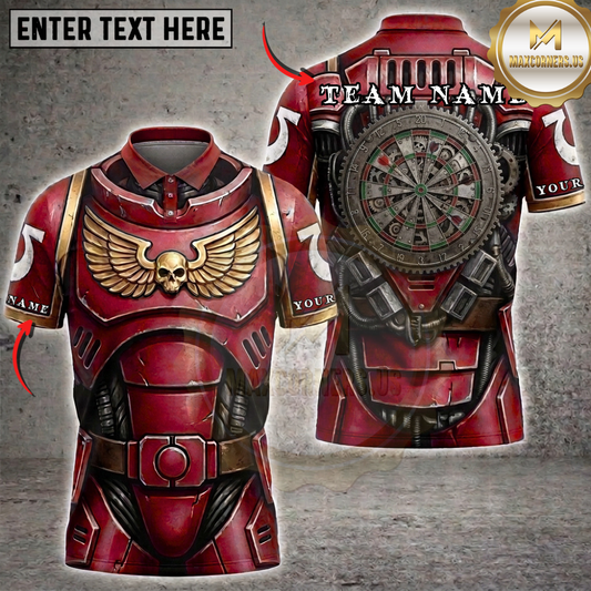 Maxcorners Blue Sci-Fi Warrior Dartboard Skull Wings Battle Armor Multi Options Personalized Name, Team Name Unisex 3D Shirt (3 Colors)