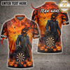 Maxcorners Halloween Darts Shirt Pumpkin Head Reaper, Dartboard, Jack O Lantern and Spider Web Multi Options Personalized Name, Team Name Unisex 3D Shirt (5 Colors)