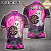 Maxcorners Halloween Darts Shirt Cute Ghost, Full Moon, Dartboard and Jack O Lantern Multi Options Personalized Name, Team Name Unisex 3D Shirt (5 Colors)