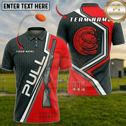 Maxcorners Red Pull Clay Pigeon Trap Shooting Multicolor Options Personalized Name, Team Name 3D Shirt (6 Colors)