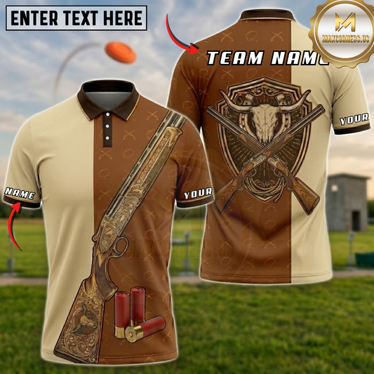 Maxcorners Western Longhorn Skull Trap Shooting Multicolor Options Personalized Name, Team Name 3D Shirt