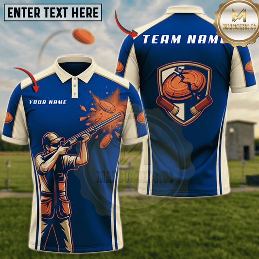 Maxcorners Cracked Clay Shield Crest Trap Shooting Multicolor Options Personalized Name, Team Name 3D Shirt (5 Colors)