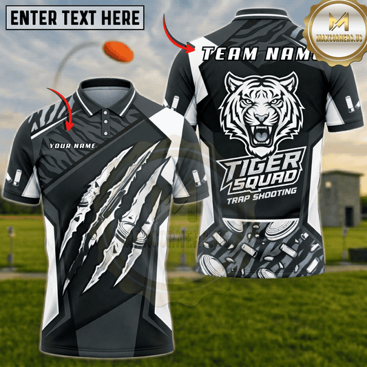 Maxcorners Tiger Squad Claw Scratch Trap Shooting Multicolor Options Personalized Name, Team Name 3D Shirt (5 Colors)