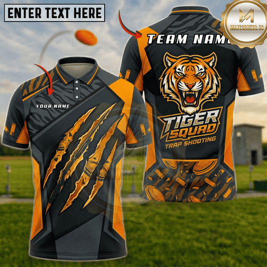 Maxcorners Tiger Squad Claw Scratch Trap Shooting Multicolor Options Personalized Name, Team Name 3D Shirt (5 Colors)