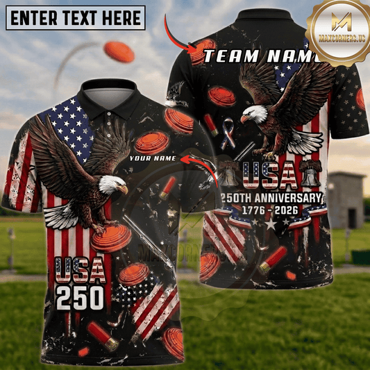 Maxcorners USA 250th Anniversary Eagle American Flag Trap Shooting Multicolor Options Personalized Name, Team Name 3D Shirt (5 Colors)