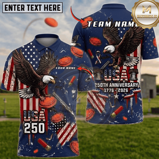 Maxcorners USA 250th Anniversary Eagle American Flag Trap Shooting Multicolor Options Personalized Name, Team Name 3D Shirt (5 Colors)