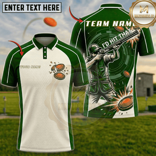 Maxcorners "I'd Hit That" Shooter Green Clay Trap Shooting Multicolor Options Personalized Name, Team Name 3D Shirt (6 Colors)