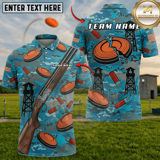 Maxcorners Camo Army American Flag Clay Shotgun Tower Trap Shooting Multicolor Options Personalized Name, Team Name 3D Shirt (3 Colors)