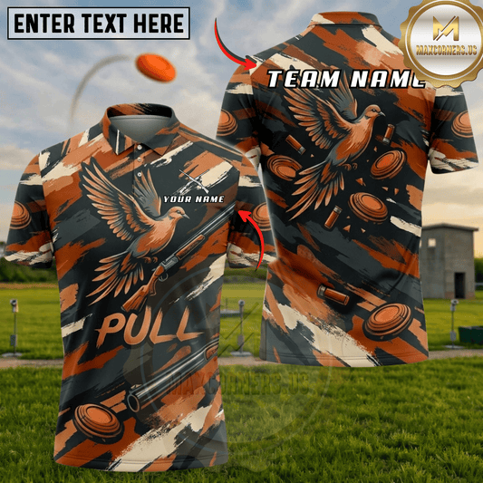 Maxcorners Pull Dove Orange Camo Trap Shooting Multicolor Options Personalized Name, Team Name 3D Shirt (5 Colors)