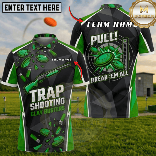 Maxcorners Pull Break Em All Cyan Clay Busters Trap Shooting Multicolor Options Personalized Name, Team Name 3D Shirt (6 Colors)