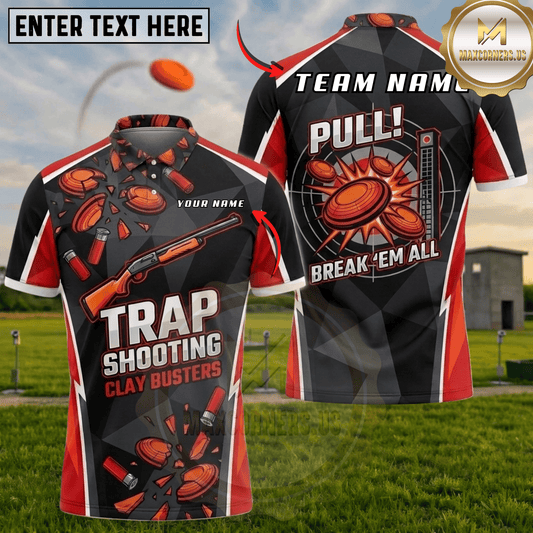 Maxcorners Pull Break Em All Cyan Clay Busters Trap Shooting Multicolor Options Personalized Name, Team Name 3D Shirt (6 Colors)
