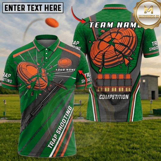 Maxcorners Clay Target Competition Shotgun Shells Trap Shooting Multicolor Options Personalized Name, Team Name 3D Shirt (6 Colors)