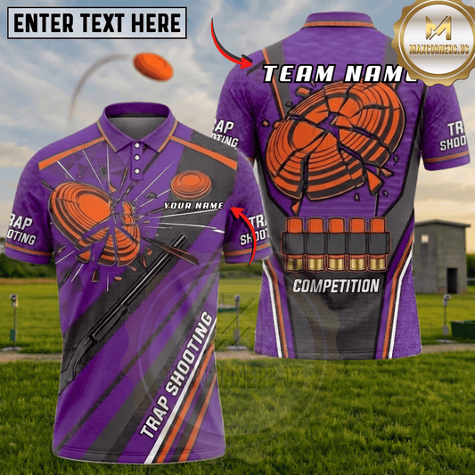 Maxcorners Clay Target Competition Shotgun Shells Trap Shooting Multicolor Options Personalized Name, Team Name 3D Shirt (6 Colors)