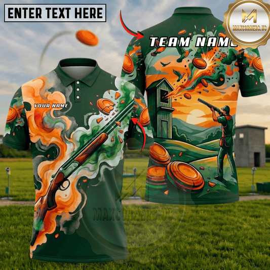 Maxcorners Sunset Tower Shooter Smoke Watercolor Trap Shooting Multicolor Options Personalized Name, Team Name 3D Shirt (5 Colors)