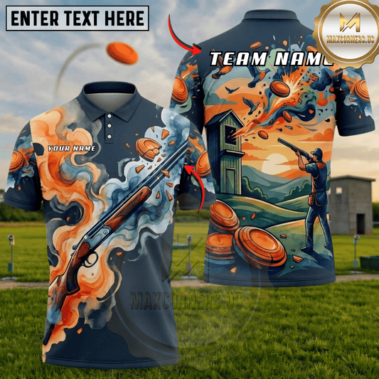 Maxcorners Sunset Tower Shooter Smoke Watercolor Trap Shooting Multicolor Options Personalized Name, Team Name 3D Shirt (5 Colors)